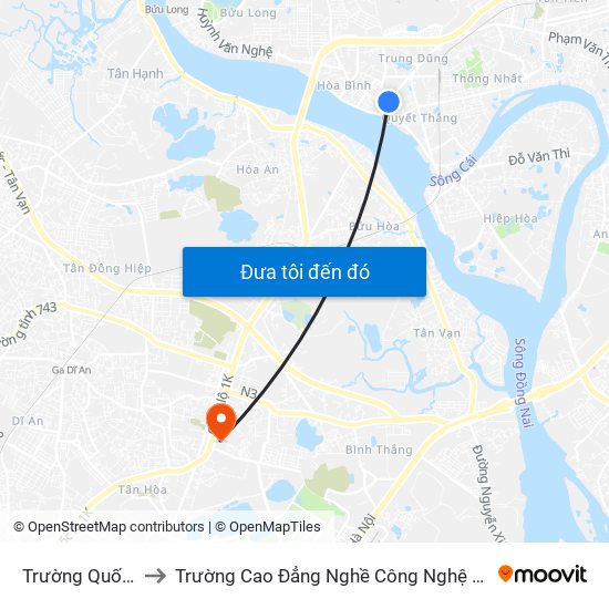 Trường Quốc Tế Mỹ to Trường Cao Đẳng Nghề Công Nghệ Nông Lâm Nam Bộ map