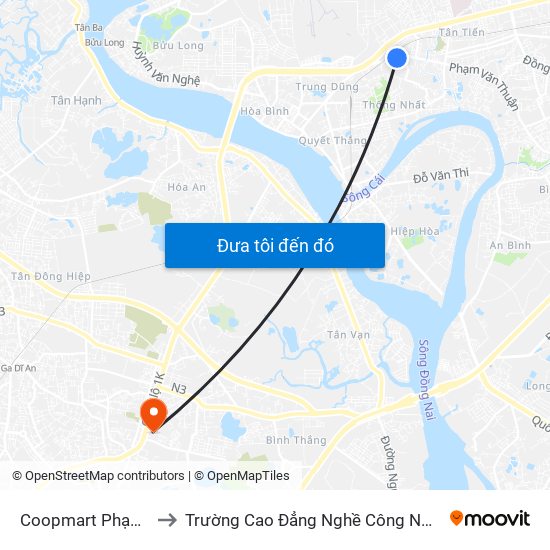 Coopmart Phạm Văn Thuận to Trường Cao Đẳng Nghề Công Nghệ Nông Lâm Nam Bộ map