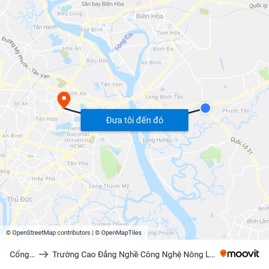 Cổng 11 to Trường Cao Đẳng Nghề Công Nghệ Nông Lâm Nam Bộ map