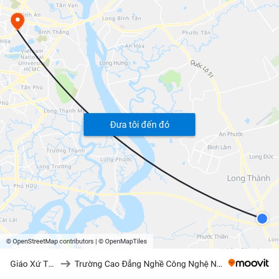 Giáo Xứ Thái Lạc to Trường Cao Đẳng Nghề Công Nghệ Nông Lâm Nam Bộ map