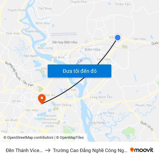 Đền Thánh Vicente Bắc Hải to Trường Cao Đẳng Nghề Công Nghệ Nông Lâm Nam Bộ map