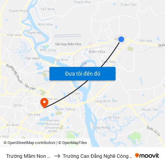 Trường Mầm Non Dân Lập Đoàn Kết to Trường Cao Đẳng Nghề Công Nghệ Nông Lâm Nam Bộ map