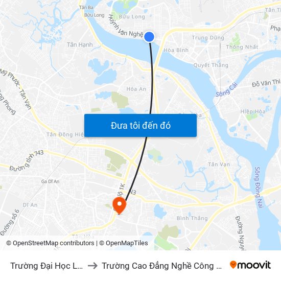 Trường Đại Học Lạc Hồng (Cs 2) to Trường Cao Đẳng Nghề Công Nghệ Nông Lâm Nam Bộ map