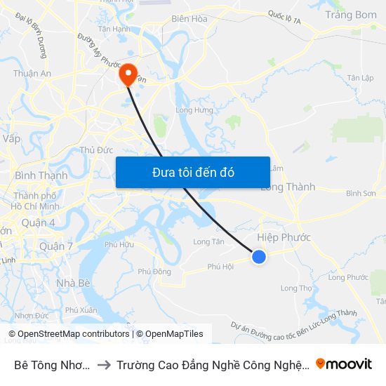 Bê Tông Nhơn Trạch 2 to Trường Cao Đẳng Nghề Công Nghệ Nông Lâm Nam Bộ map