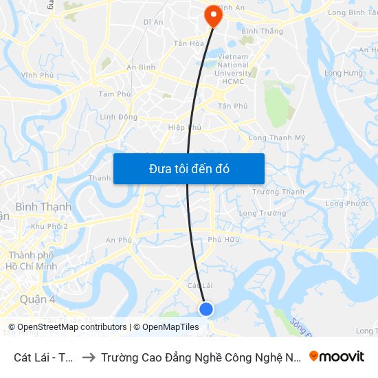 Cát Lái - Thủ Đức to Trường Cao Đẳng Nghề Công Nghệ Nông Lâm Nam Bộ map