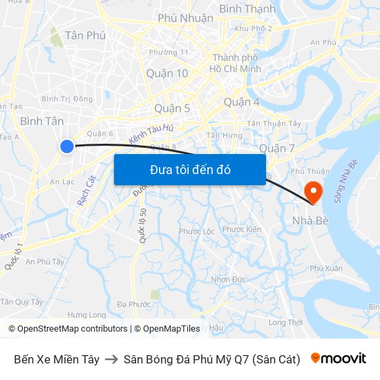 Bến Xe Miền Tây to Sân Bóng Đá Phú Mỹ Q7 (Sân Cát) map