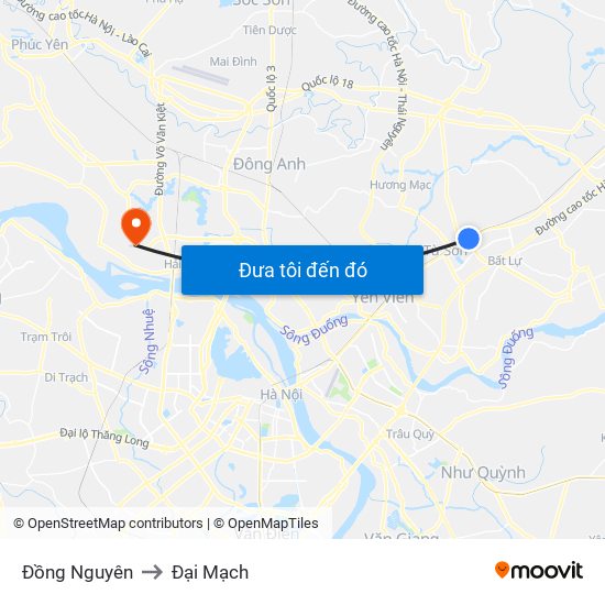 Đồng Nguyên to Đại Mạch map