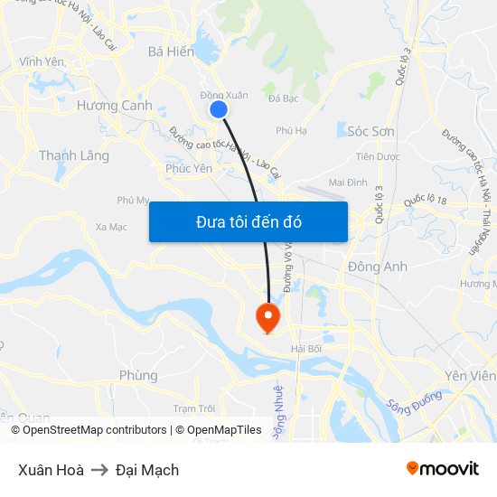 Xuân Hoà to Đại Mạch map