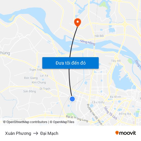 Xuân Phương to Đại Mạch map