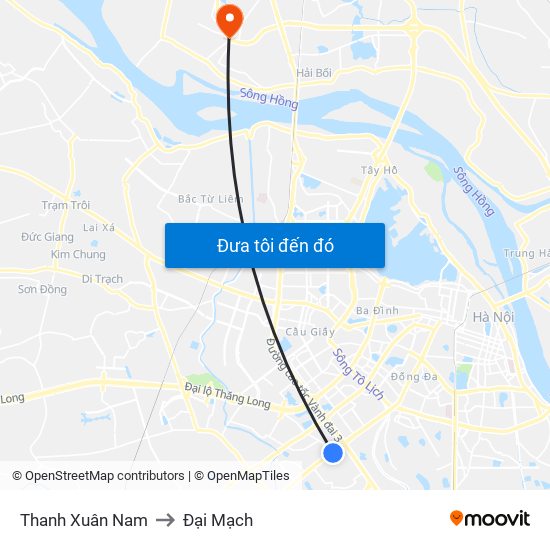 Thanh Xuân Nam to Đại Mạch map