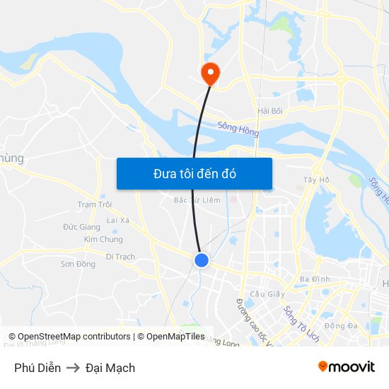 Phú Diễn to Đại Mạch map