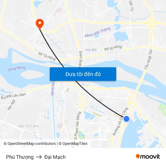 Phú Thượng to Đại Mạch map