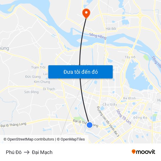 Phú Đô to Đại Mạch map