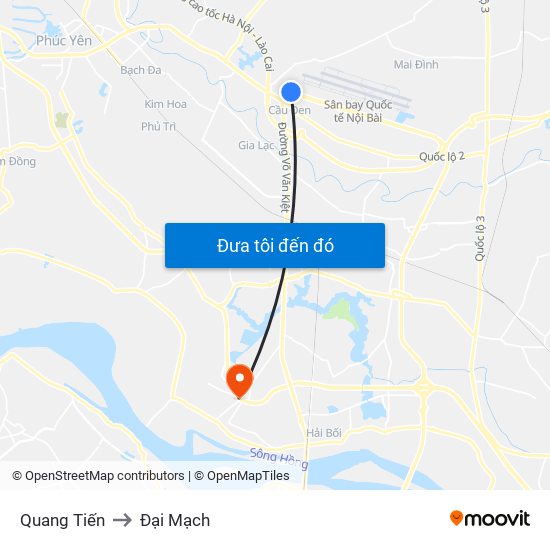 Quang Tiến to Đại Mạch map