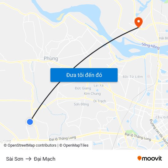 Sài Sơn to Đại Mạch map