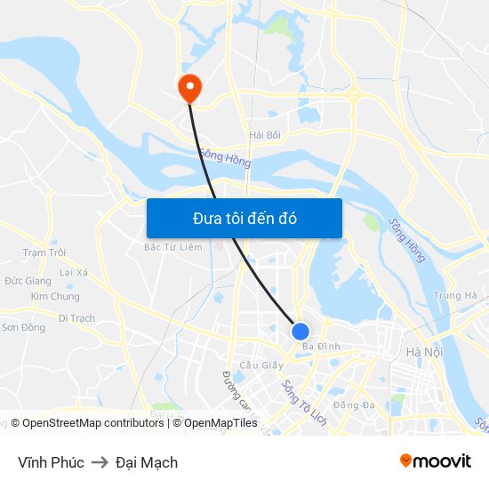 Vĩnh Phúc to Đại Mạch map