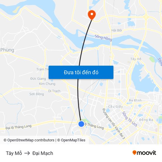 Tây Mỗ to Đại Mạch map