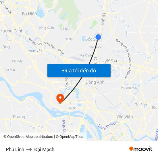 Phù Linh to Đại Mạch map
