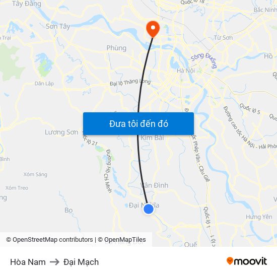 Hòa Nam to Đại Mạch map