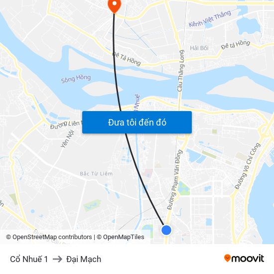 Cổ Nhuế 1 to Đại Mạch map