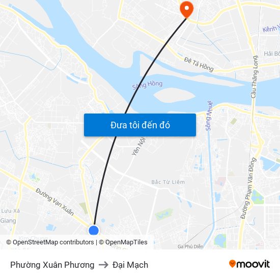 Phường Xuân Phương to Đại Mạch map