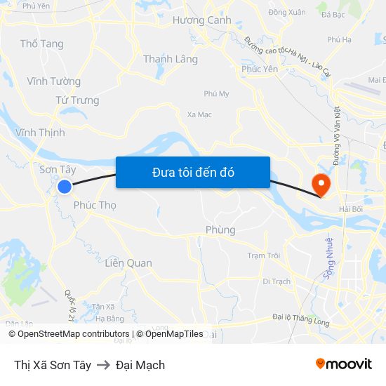 Thị Xã Sơn Tây to Đại Mạch map