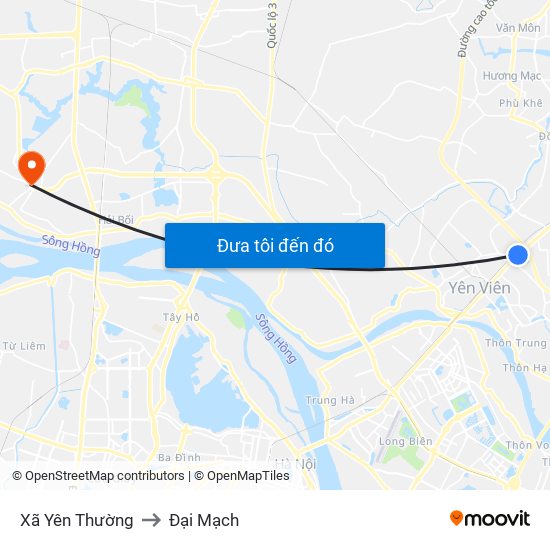 Xã Yên Thường to Đại Mạch map