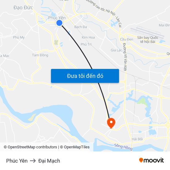 Phúc Yên to Đại Mạch map