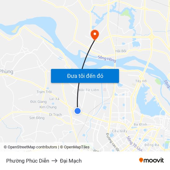 Phường Phúc Diễn to Đại Mạch map