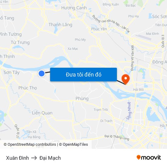 Xuân Đình to Đại Mạch map