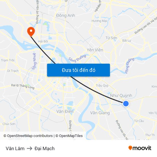 Văn Lâm to Đại Mạch map