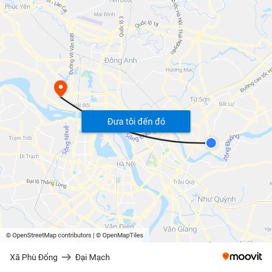 Xã Phù Đổng to Đại Mạch map