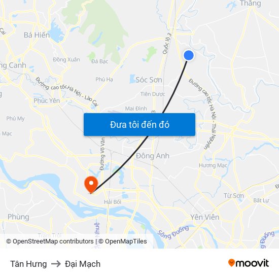 Tân Hưng to Đại Mạch map