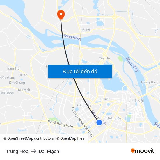Trung Hòa to Đại Mạch map