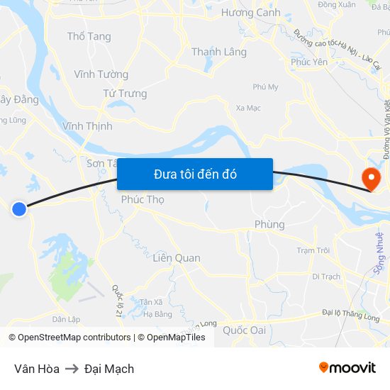 Vân Hòa to Đại Mạch map