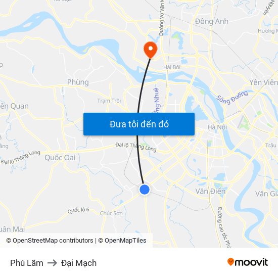 Phú Lãm to Đại Mạch map