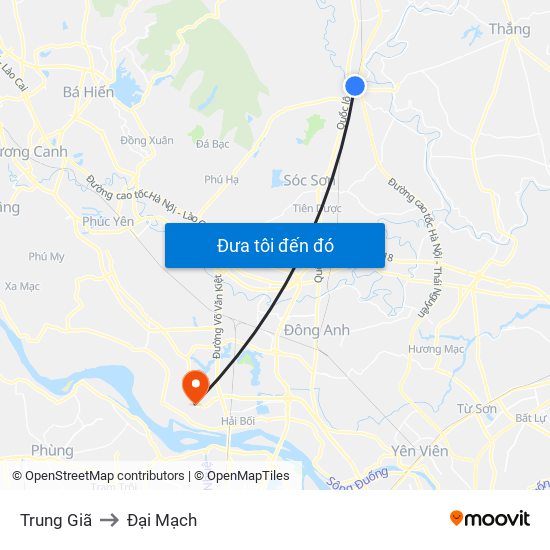 Trung Giã to Đại Mạch map