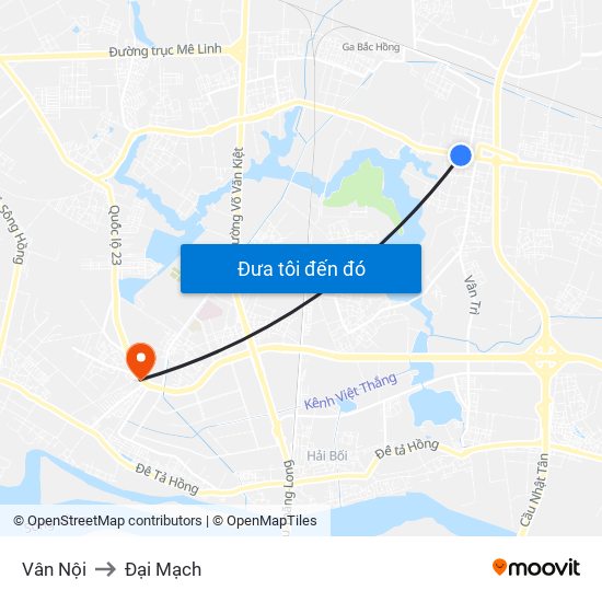 Vân Nội to Đại Mạch map