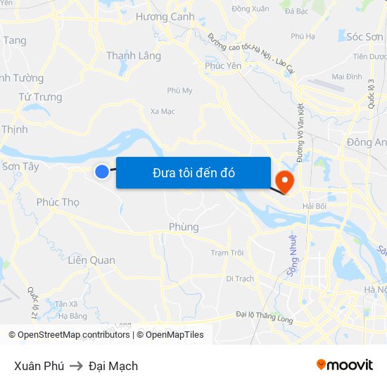 Xuân Phú to Đại Mạch map