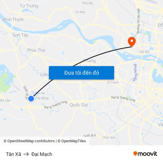 Tân Xã to Đại Mạch map