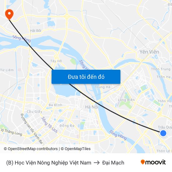 (B) Học Viện Nông Nghiệp Việt Nam to Đại Mạch map