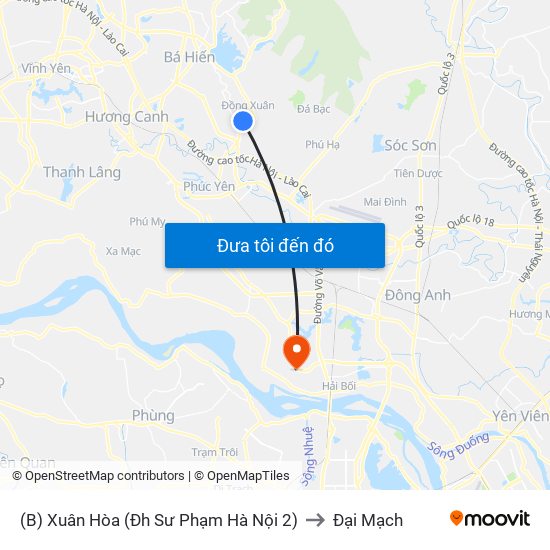 (B) Xuân Hòa (Đh Sư Phạm Hà Nội 2) to Đại Mạch map