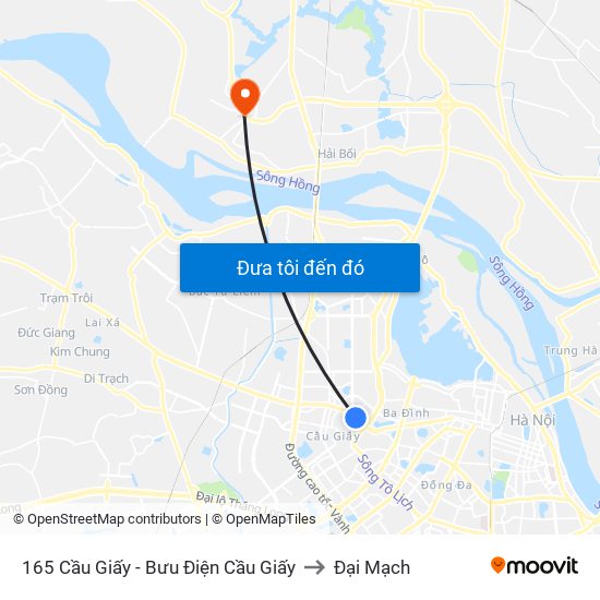 165 Cầu Giấy - Bưu Điện Cầu Giấy to Đại Mạch map