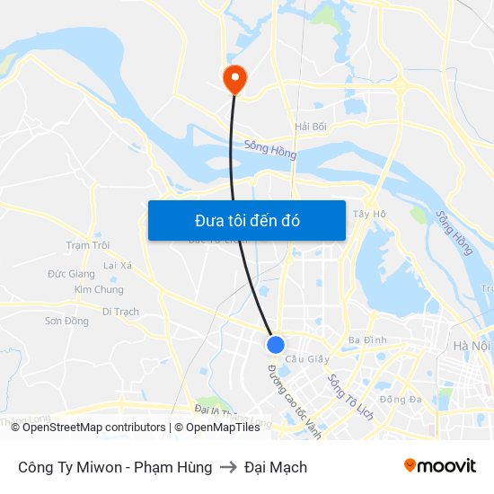 Công Ty Miwon - Phạm Hùng to Đại Mạch map