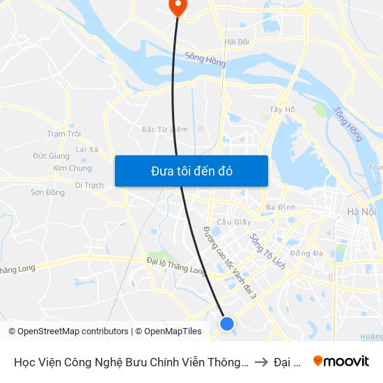 Học Viện Công Nghệ Bưu Chính Viễn Thông - Trần Phú (Hà Đông) to Đại Mạch map