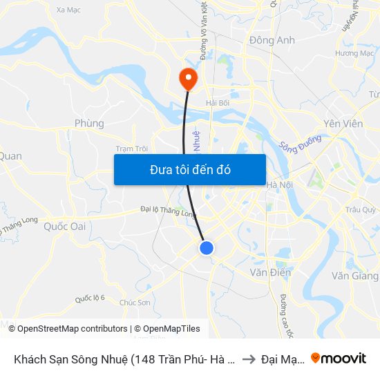 Khách Sạn Sông Nhuệ (148 Trần Phú- Hà Đông) to Đại Mạch map