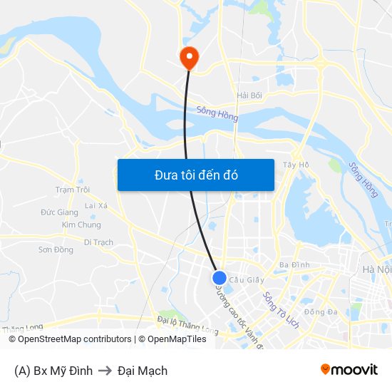 (A) Bx Mỹ Đình to Đại Mạch map