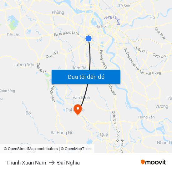 Thanh Xuân Nam to Đại Nghĩa map