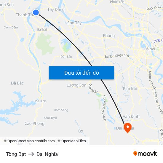 Tòng Bạt to Đại Nghĩa map