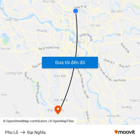 Phù Lỗ to Đại Nghĩa map